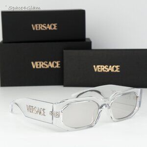 Versace Women Sunglasses Transparent Mirror Silver Rectangle VE4489U 148/8V NEW